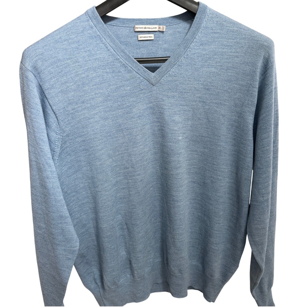 PETER MILLAR 100% Merino Wool V-Neck Sweater XL Light Blue Mens
